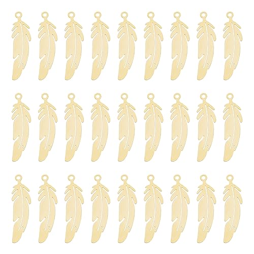 UNICRAFTALE Stainless Steel Feather Pendants Etched Metal Embellishments Feather Charms for Necklace Bracelet Jewelry Making