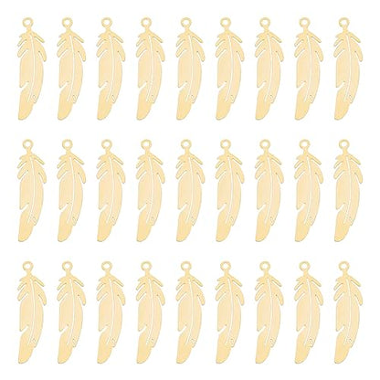 UNICRAFTALE Stainless Steel Feather Pendants Etched Metal Embellishments Feather Charms for Necklace Bracelet Jewelry Making