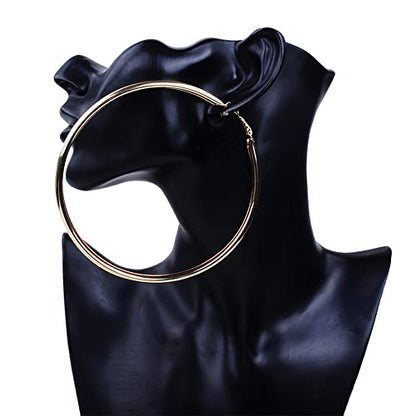 BETHYNAS 110 120mm Gold Large Basketball Hoop Earrings for Women Big Thin Hoop Fashion Round Circle Huggie Minimalist Earrings - color: 110mm