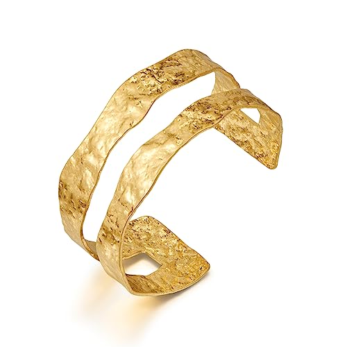 Gold Cuff Bracelet for Women Chunky Multi-layer Cross Wire Open Bracelet Hollow Wide Cuff Bracelets Adjustable Gold Open Cuff Bangle Bracelet - color: Gold Double-layer Bracelet