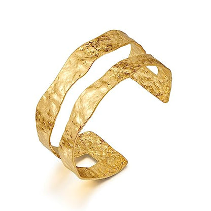 Gold Cuff Bracelet for Women Chunky Multi-layer Cross Wire Open Bracelet Hollow Wide Cuff Bracelets Adjustable Gold Open Cuff Bangle Bracelet - color: Gold Double-layer Bracelet