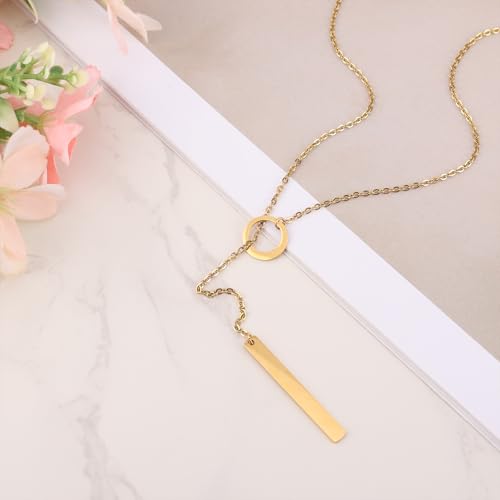 Mikovivi Long Gold Necklace for Women, Dainty Lariat Y-Shaped Pendant Necklace Adjustable Minimalist Jewelry for Women Birthday Holiday Accessories Gifts