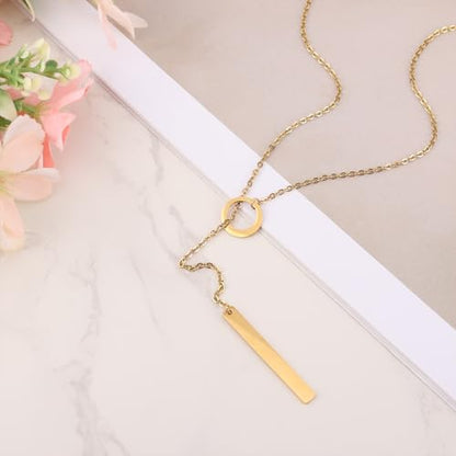 Mikovivi Long Gold Necklace for Women, Dainty Lariat Y-Shaped Pendant Necklace Adjustable Minimalist Jewelry for Women Birthday Holiday Accessories Gifts