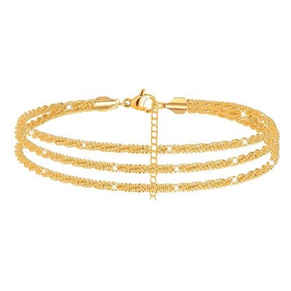 Nanafast Women's Ankle Bracelets, Sparkling Multi-layer Anklet Bracelets for Women, Adjustable Shiny Gold/Silver Anklets for Women, Beach Cute Anklets Jewelry for Summer - color: 3layersGold