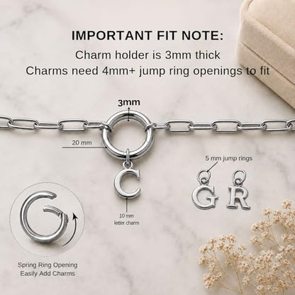 Paperclip Chain Carabiner Initial Charm Holder Necklace by Ginger Lyne | 18K Gold-Plated or Silver Tone Paperclip Chain with Carabiner Charm Holder, Adjustable 18-20 Inch, A-Z Initial Pendant - color: Silver-T