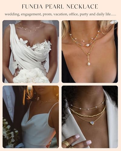 FUNEIA Dainty Pearl Necklace for Women 14K Gold Plated Faux Pearl Choker Necklaces Trendy White Silver Small Pearl Necklace Strand Wedding Prom Bridal Pearls Jewelry 14/16/18/20 Inches - color: 4mm-gold