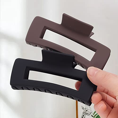Mandydov 8 Pcs Large Hair Claw Clips 4.1" Non-slip Big Square Matte Hair Claw Clip Black Grey Claws for Women, Strong Hold for Thick Thin Hair - color: Black