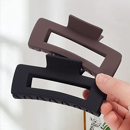 Mandydov 8 Pcs Large Hair Claw Clips 4.1" Non-slip Big Square Matte Hair Claw Clip Black Grey Claws for Women, Strong Hold for Thick Thin Hair - color: Black
