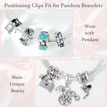 925 Sterling Silver Openable Clip Spacer Bead Fits Pandora Bracelet | Hypoallergenic Clip Stopper Charm, Star Clover Butterfly Floral Mom Heart Paved Zircon Gift for DIY Charm Bracelet Jewelry - color: Paved Zircon