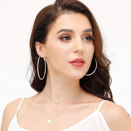 3 Pairs Sterling Silver Large Hoop Earrings Set for Women 40 50 60MM | 14K White Gold Plated, Hypoallergenic - style: G:Silver 60mm 70mm 100mm