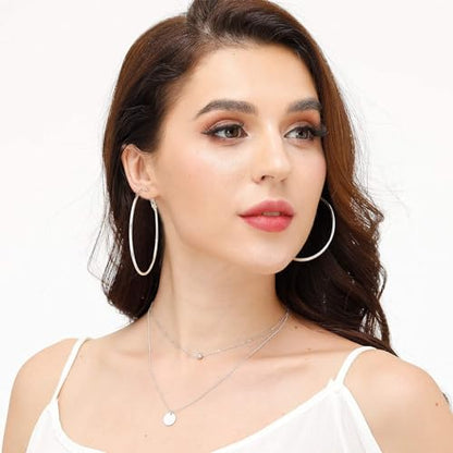 3 Pairs Sterling Silver Large Hoop Earrings Set for Women 40 50 60MM | 14K White Gold Plated, Hypoallergenic - style: G:Silver 60mm 70mm 100mm