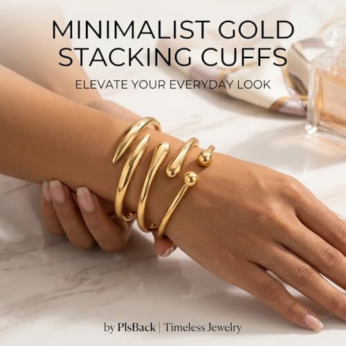 Chunky Gold Bangle Bracelets for Women, 14k Gold Plated Dainty Cuff Stackable Bangles Set, Trendy Bracelet Stack Fashion Jewelry Gifts - color: 06-GOLD
