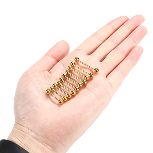 GAGABODY 5 Pairs Nipple & Tongue Rings - 14G Surgical Steel Screw Barbell - Straight, 12mm-20mm - color: Gold