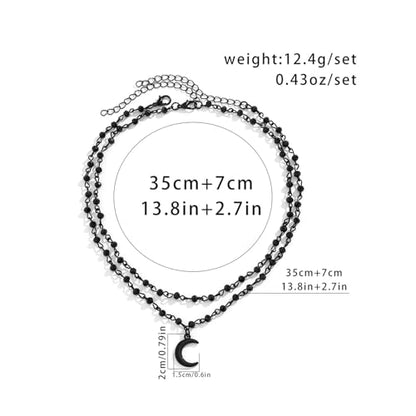 Slip Chain Necklace for Women Gothic Stainless Steel Bar Pendant Cuban Link Necklaces Adjustable Goth O Ring Long Necklaces Punk Rock Collar Choker Trendy Lariat Y Necklace - color: Moon