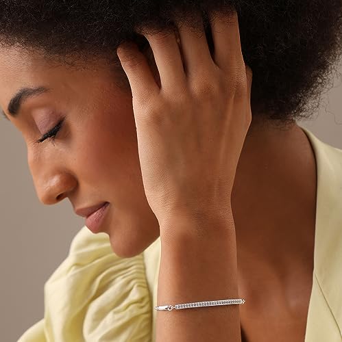 LeCalla 925 Sterling Silver Sliding Bolo Bracelet | Lightweigh Adjustable Chain Bracelets for Women | Valentine's Day Gift Friendship Sister Mom - color: CZ ID Bar Linear