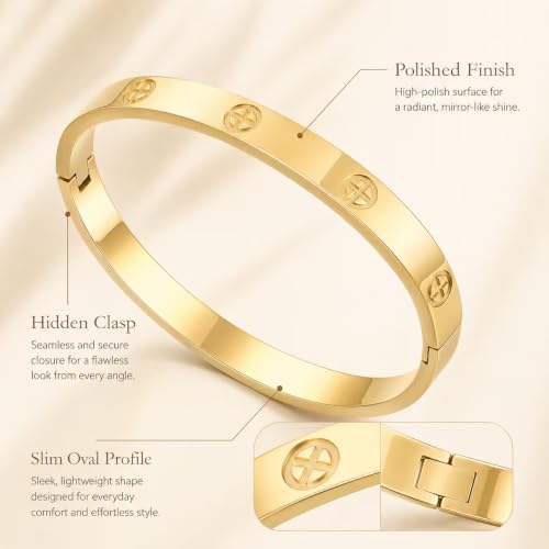 Friendship Love Bracelet for Women, 18K Gold Plated Titanium Steel Cuff - color: Gold, size: Cross 7''