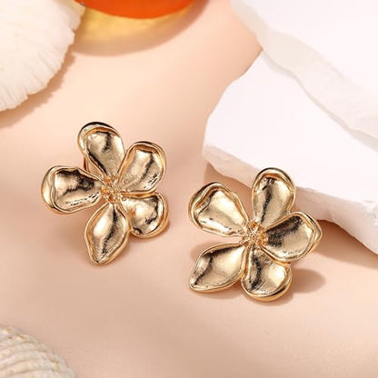 Gold Clip On Earrings for Women Trendy Non Piercing Flower Dangle Earrings Floral Earring 14K Gold Plated Lightweight Earrings for Non-Pierced Ears Fake Earrings Set - style: Flower Earrings