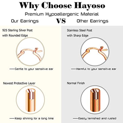 18K Gold Plated Hoop Earrings - 925 Sterling Silver Hoop Earrings Womens Hypoallergenic Hoops | Square Tube Hoop Earrings for Women 15mm/20mm/30mm/40mm - color: Rose Gold 15-20-30mm