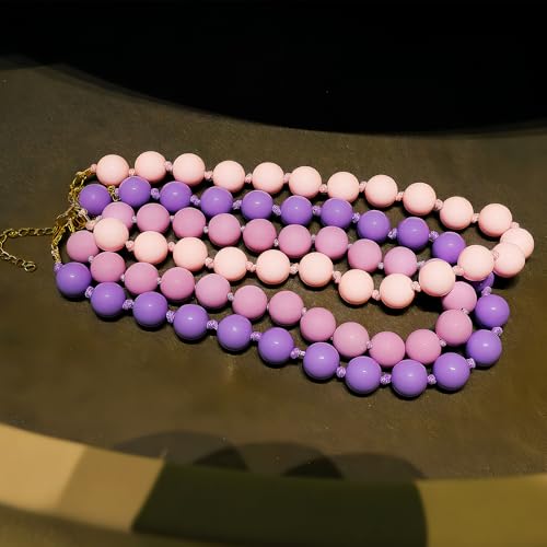 JNF Chunky Beaded Necklaces Women Large Big Ball Bead Choker Necklace Bold Statement Beads jewelry Gift - color: dark purple beads