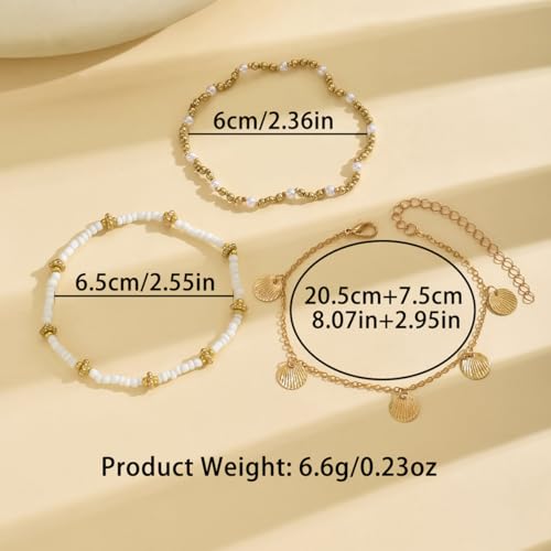 Gold Anklets Bracelets for Women Waterproof Layered Beaded Anklet Bracelets Set Boho Pearl Starfish Shell Anklet Bracelet Stacked Turquoise Anklets Bracelet Summer Beach Foot Jewelry Gift for Women - style: Gold Beaded