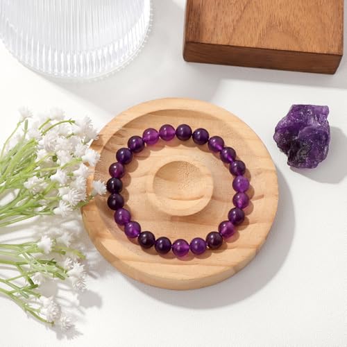 Raicegs 4 6 8MM Beaded Bracelets Healing Crystal Bracelet for Women Men Natural Stone Handmade Stretch Bracelet Reiki Spiritual Jewelry - color: Amethyst, size: 8mm