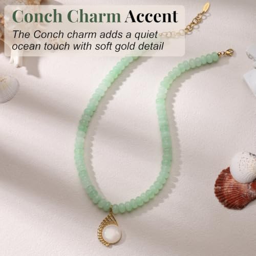 SAMYA Gemstone Beaded Necklace for Women | Ocean Charm Necklace with 8x4mm Natural Dyed Jade Beads, Adjustable 16"+2" Beach Necklace for Women - color: Green jade
