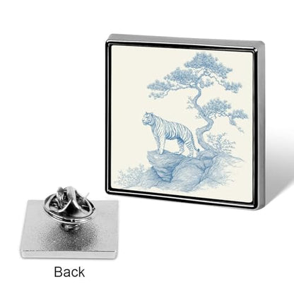 Minimalistic Blue Line Tiger on A Rock Unisex Brooches & Pins Square Lightweight Lapel Badge Jewelry for Clothing Shawl Hat