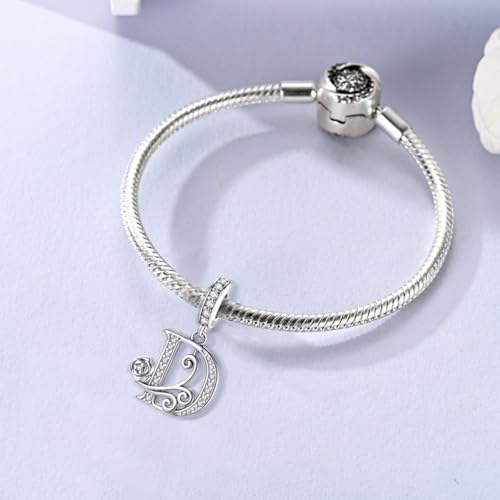 LNQOBU Complete A~Z Alphabet Charm Letter Beads, Solid 925 Sterling Silver with Cubic Stones Rose Alphabet Charm fits Pandora Bracelets Necklace Women Jewelry - color: CYT-D
