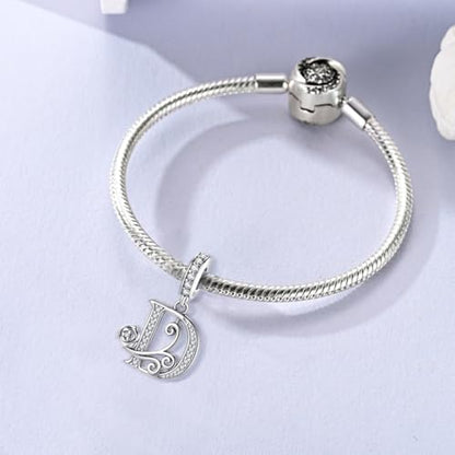 LNQOBU Complete A~Z Alphabet Charm Letter Beads, Solid 925 Sterling Silver with Cubic Stones Rose Alphabet Charm fits Pandora Bracelets Necklace Women Jewelry - color: CYT-D