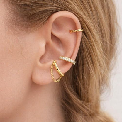 Ear Cuffs Non Piercing Ear Cuff for Women Clip on Huggie Hoop Earrings Gold Fake Earring Cuff with Chain Clips Minimalist Jewelry - color: B4:4pcs gold