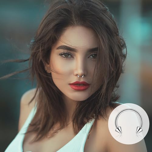 ONESING 20-30 Pcs Septum Rings 16G Septum Jewelry - Surgical Steel Piercings Horseshoe Helix Daith Smiley Tragus Lip Rings Nose Hoop Hinged Seamless Piercing Jewelry for Women Men - color: Color-C-16G-10mm