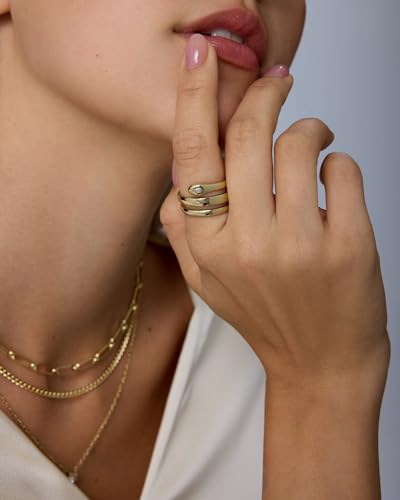PAVOI Waterproof Open Wrap Ring for Women - 14K Gold Plated Snake Gold Band with Cubic Zirconia - Double Open Wrap Around Rings - Stainless Steel Trendy Summer Jewelry