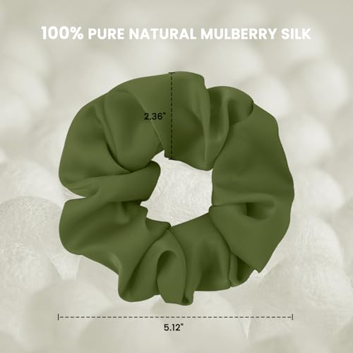 2PCS 100% Mulberry Silk Hair Ties, Silk Hair Scrunchies for Women, No Damage for Curly Hair (Black, Olive Green, L) - color: Color 06