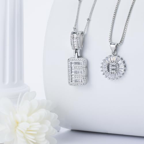 14K Gold Plated Alphabet Necklace Cubic Zirconia Letter Pendant, Personalized Name Jewelry Gift for Women, Customizable A-Z, Birthday/Mothers Day Gifts for Womens - color: White Gold, style: Style-E