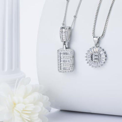 14K Gold Plated Alphabet Necklace Cubic Zirconia Letter Pendant, Personalized Name Jewelry Gift for Women, Customizable A-Z, Birthday/Mothers Day Gifts for Womens - color: White Gold, style: Style-E