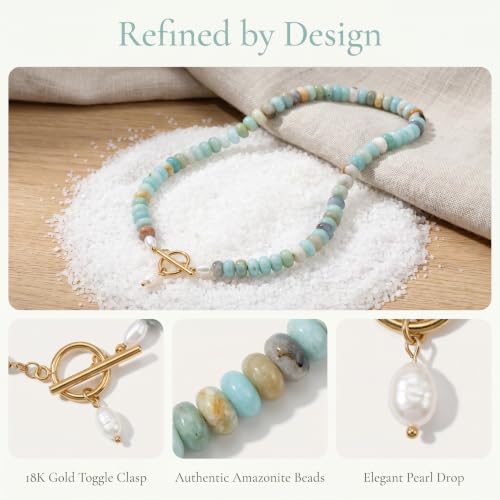 Beaded Gemstone Necklaces for Women, Bohemian Choker Natural Stone Bead Decoration Summer Beach Handmade Jewelry Necklace