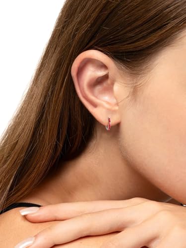 Chunky Emerald Sapphire Ruby Hoop Earrings, Princess or Round Cut, 14k Yellow Gold Plated Sterling Silver Cubic Zirconia Huggie Earings Minimalist Hoops Earrings for Women Wedding Daily Birthday - style: Round cut -Emerald -Gold