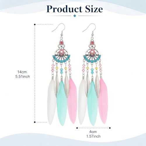 FRESHME Feather Earrings for Women - Native American Jewelry Boho Dangle Ethnic Indian Ear Drop for Music Festival Birthday - color: Little Coloful