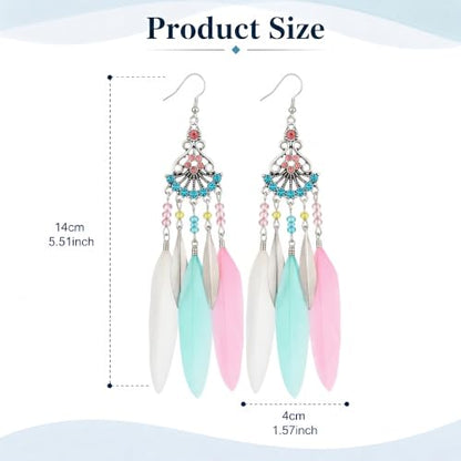 FRESHME Feather Earrings for Women - Native American Jewelry Boho Dangle Ethnic Indian Ear Drop for Music Festival Birthday - color: Little Coloful