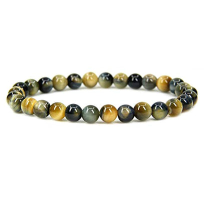 Angelstones Gemstones 6mm Round Beads Healing Crystal Bracelet for women | Natural Gemstone, Handmade Gifts for Women, Healing Crystal Round Beaded Stretch Bracelets, Unisex Jewelry for Women and Men - color: Golden Blue Tiger Eye