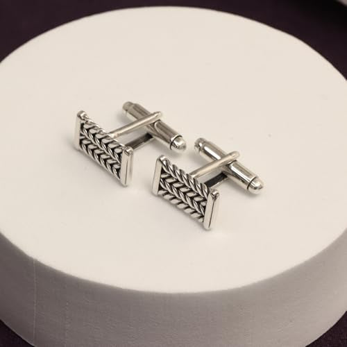 LeCalla 925 Sterling Silver Cufflinks for Men | Cubic Zirconia Square Cuff Links Gifts for Men, Husband | Shirt Cufflinks for Groom - style: Antique Chevron Cufflinks