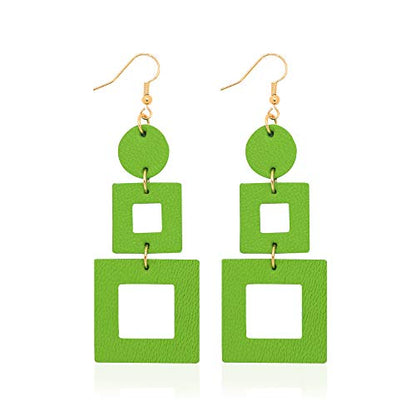 KINIVA Leather Dangle Earrings for Women Trendy, Lightweight Leaf Circle Lightning Earrings Drop, Jewelry Gifts for Women - color: 38 Green