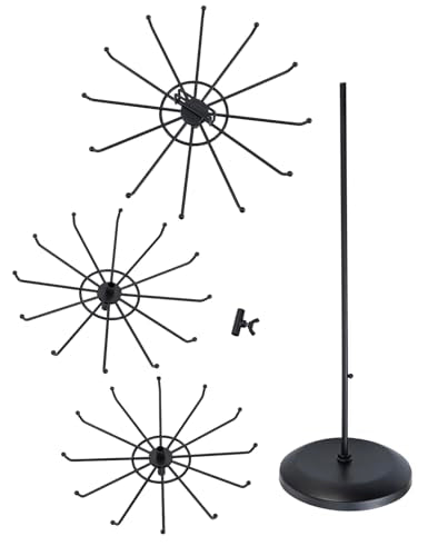 MyGift Black Metal Rotating 3-Tier Jewelry Stand with 36 Hooks | 360° Spinning Display Organizes Necklaces, Bracelets & Keychains with Top Card Holder for Retail or Vanity Use - color: Black (3 Tier)