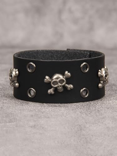 Jeilwiy Punk Leather Wristbands for Men Bracelets Handmade Wide Cuff Bangle Braided Jewelry Black Brown Adjustable - Punk Father's Gifts - color: HGB150-Black