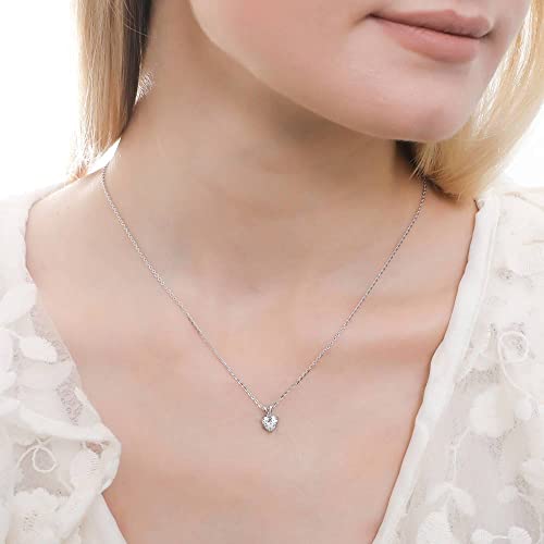 BERRICLE Sterling Silver CZ Solitaire Pendant Necklace for Women, Gold Flashed, Cubic Zirconia - Asscher, Emerald, Heart Shaped, Princess, Round Cut - style: Heart Shaped Cut