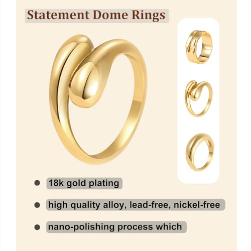 Chunky Gold Rings for Women Non Tarnish, 18K Gold Plated Statement Dome Rings Stacking,Thumb Ring, Mens Silver Eternity Wedding Band Jewelry Size 5-11 - color: GOLD