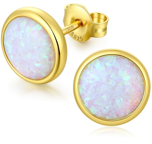 Jiamiaoi 18K White Gold Plated Opal Earrings s925 Sterling Silver Opal Stud Earrings Hypoallergenic Earring Studs For Women Men, 6mm-8mm Options - color: e-white yellow, size: 6mm