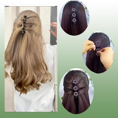 2Pcs 2026 New Sparkling Crystal Stone Braided Hair Clips, Hair Clip for Short and Long Hair, Short Duckbill Hair Clips for Thick and Fine Hair for Women and Girls(Pink)