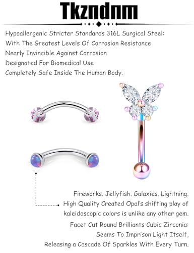 16g 8mm Silver/Black/Rainbow Eyebrow Piercing Jewelry Rings Curved Barbell Vertical Labret Lip Surgical Steel Small Belly Button Snake Eyes Tongue Rook Earrings for Women Men - color: Rainbow / Purple