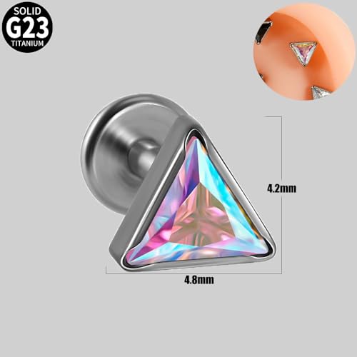 16G Triangle Cubic Zirconia Cartilage Stud Earrings for Women Men G23 Titanium Conch Helix Tragus Studs Earrings Lip Studs Rings Labret Monroe Medusa Piercing Jewelry - color: AB Color
